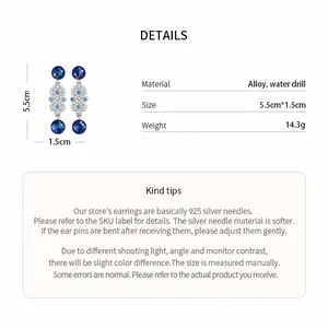 Detailed view of retro blue floral earrings featuring alloy material and size specifications