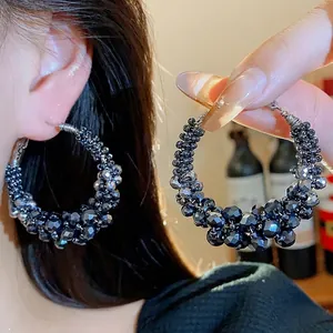 Vintage irregular glass beaded hoop earrings with silver pins for elegant women