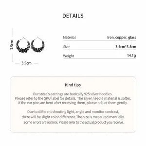 Vintage black glass bead hoop earrings specifications and details chart