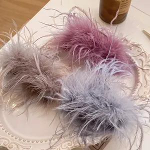 Elegant Ostrich Feather Hair Claw Clip Fairy Style Acrylic Shark Clip For Women Autumn Winter Party Hair Accessories