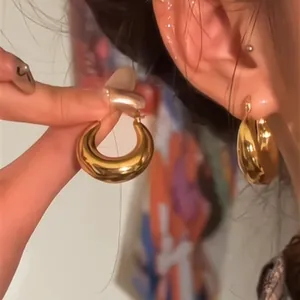 Elegant chunky gold plated round hoop earrings for women minimalist fashion jewelry