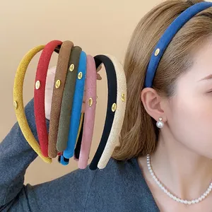 Minimalist Flocked Fabric Thin Headband For Women Korean Style Solid Color Hair Hoop With Metal Love Plate Fashion Accessory