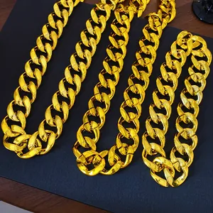 High-quality detailed view of chunky gold acrylic cuban link chain necklace in punk style