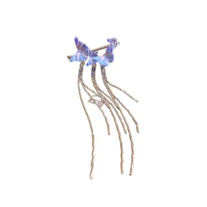 Elegant iridescent butterfly tassel ear cuff jewelry for non-pierced ears style