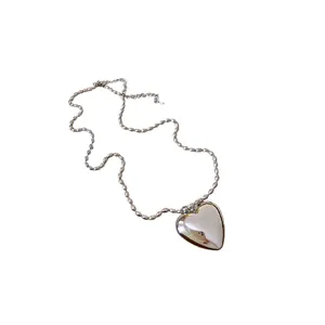 Exquisite silver heart pendant necklace with minimalist rice bead long chain for women