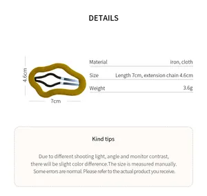 Detailed view of flocked irregular hair clip with size and weight specifications