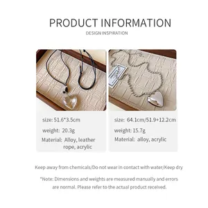 Detailed specifications and materials for heart pendant necklace and long sweater chain