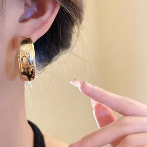 Close-up of elegant gold chunky hoop earring worn by a model for a stylish look