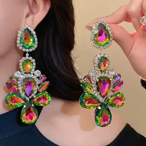 Luxury colorful waterdrop rhinestone drop earrings for party and evening dress