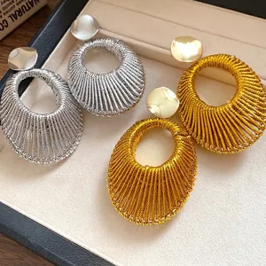 Grandi Orecchini A Cerchio Ovali Cavi Per Donna Perno In Argento Sterling 925 Placcato Oro Argento Texture Intrecciata Geometrica Gioielli