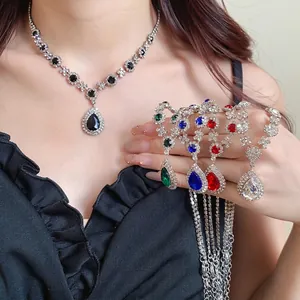 Vintage palace style crystal waterdrop necklace with rhinestone flower accents for women