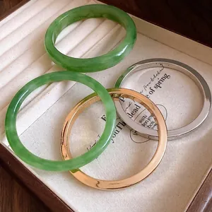 Braccialetto Rigido in Resina Marmorizzata Nuovo Stile Cinese Metallo Minimalista Oro Argento Elegante Gioielli per Donna