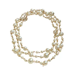Elegant French vintage multi-layer long pearl necklace and sweater chain for women's fashion