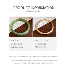 Specifiche dettagliate di braccialetti minimalisti in resina e ferro per i prodotti.