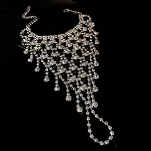 Sparkling rhinestone multi-layer fringe hand chain bracelet with elegant back of hand design