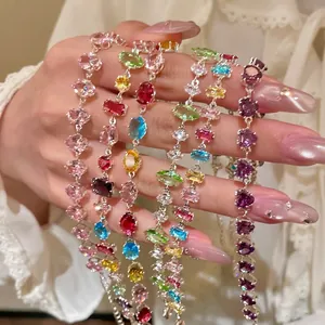 Dopamine Colorful Zirconia Bracelet For Women Elegant Geometric Alloy Inlaid Crystal Link Bracelet Fashion Jewelry