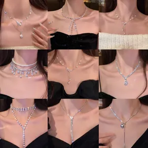Luxury Zirconia Artificial Pearl Water Drop Pendant Necklace Elegant Long Sweater Chain For Women Wedding Banquet Jewelry