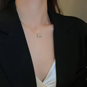 Elegant zircon H letter pendant necklace for women luxury fashion jewelry