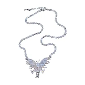 Luxury silver-toned butterfly necklace featuring sparkling zircon waterdrop pendant detail.