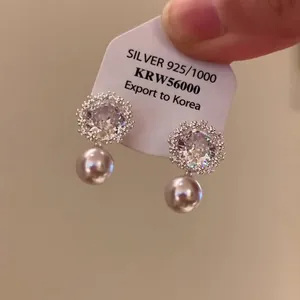 Orecchini a perno in argento 925 con fiori di zircone e perle, stile coreano raffinato