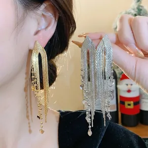 18K Gold Plated Long Tassel Drop Earrings With 925 Sterling Silver Post Sequin Geometric Stud Earrings For Women Elegant Jewelry