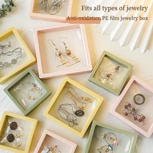 Boîte de Rangement de Bijoux en Film PE Suspendu Anti-oxydation Présentoir Carré Transparent pour Boucles d'Oreilles Bague Collier Bracelet Boîte de Rangement Domestique