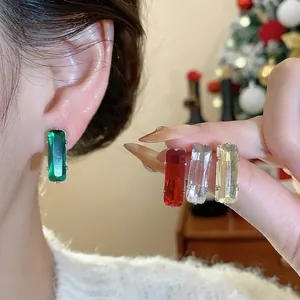 Minimalist Copper Zirconia Square Stud Earrings For Women Korean Style Elegant Geometric Jewelry Gift Simple Fashion Earring