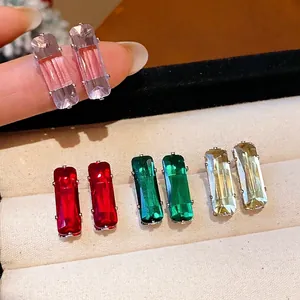 Elegant rectangular zircon stud earrings in various vibrant colors for women.