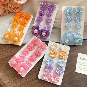 Sweet Flower Stud Earrings For Women Artificial Pearl Resin Floral Earrings With Silver Earring Post Aesthetic Jewelry