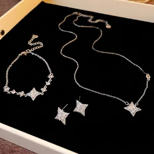 Simple Copper Four Pointed Star Pendant Necklace Elegant Zirconia Clavicle Chain Fashion Jewelry For Women