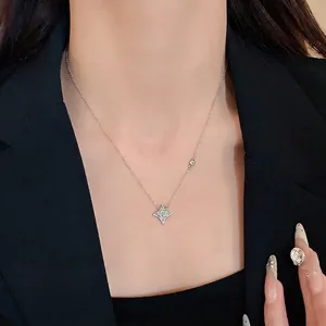 Minimalist four-pointed star pendant necklace with sparkling zircons for elegant women