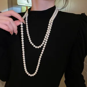 Lange Künstliche Perlenkette Für Damen Minimalistische Leichte Luxus Mode Pullover Kette Schmuck Zubehör Geschenk Weiß
