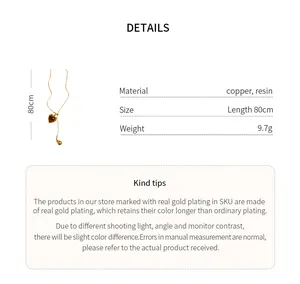 Detailed specs of the retro resin heart pendant necklace with 80cm adjustable copper chain