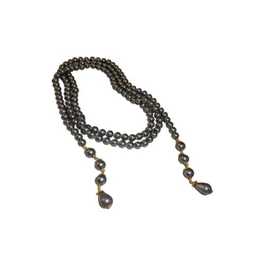 Elegant vintage French style long multi-layer grey pearl necklace with teardrop pendants