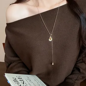 Maillard brown oval beaded necklace with gold chain for women autumn winter style