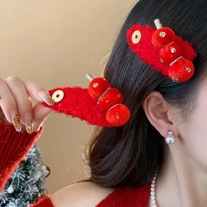 New Year Red Flocking Candied Haws BB Hair Clip New Chinese Style Plush Hairpin Festive Headwear For Women Jewelry Accessories