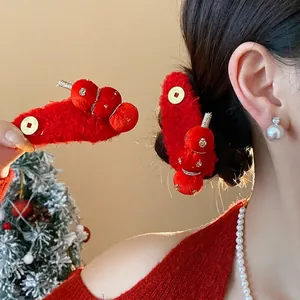 Red flocked candied haws hair clips for Chinese New Year festive style BB clips