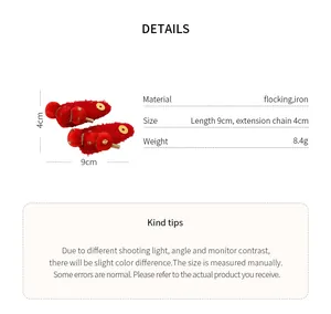 Detailed product dimensions and specifications of red flocking tanghulu hair clip