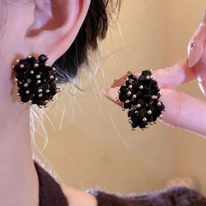 Orecchini a Bottone con Pendente in Vetro Quadrato Irregolare Con Perno in Argento Sterling 925 Oro Nero Gioielli di Lusso per Donna