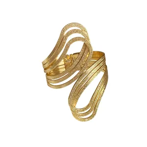 Elegant geometric irregular cutout textured gold-plated open cuff bracelet for women