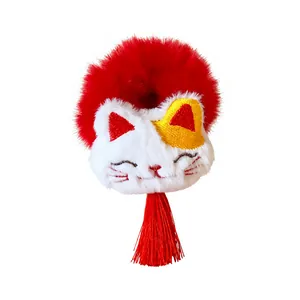 Elastico per capelli gatto in peluche rosso con nappa, accessorio per Capodanno cinese