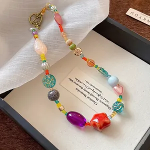 Handmade Multicolor Beaded Choker Necklace For Women Sweet Dopamine Style Glass Ceramic Star Heart Beads Vacation Jewelry