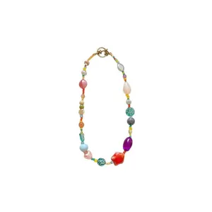 Vibrant dopamine style necklace featuring colorful ceramic and glass beads for a sweet look