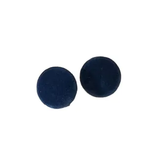 Elegant vintage navy blue fabric-covered circular stud earrings with silver needles for women