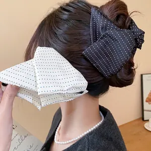 Pince à Cheveux Nœud Papillon en Tissu à Pois Style Coréen pour Femmes Pince Requin Élégante Faite à la Main Accessoire de Coiffure Mode