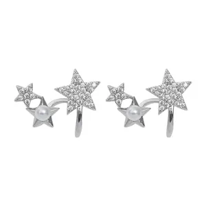 Boucles d'oreilles étoiles en argent avec zircons brillants et perles délicates