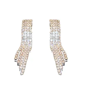 Elegant sparkling tassel drop earrings encrusted with shimmering rhinestones for women