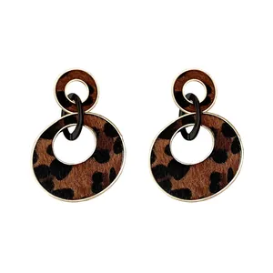 Vintage leopard print geometric drop earrings for women stylish fashion jewelry accessories