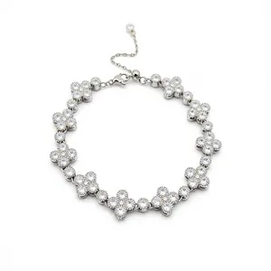 Elegant silver-toned flower bracelet with sparkling cubic zirconia stones for a luxury look