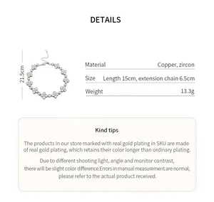 Product specifications for the sparkling zircon flower bracelet with copper plating
